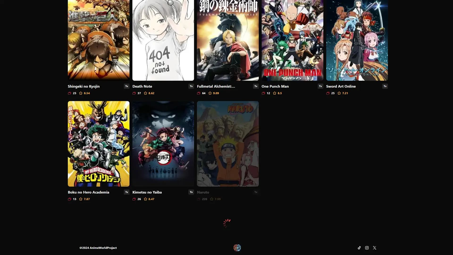 The list of anime loading one by one on pc view
